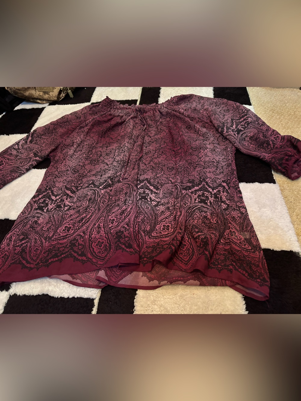 Fashion Bug Burgundy Paisley Peasant Blouse